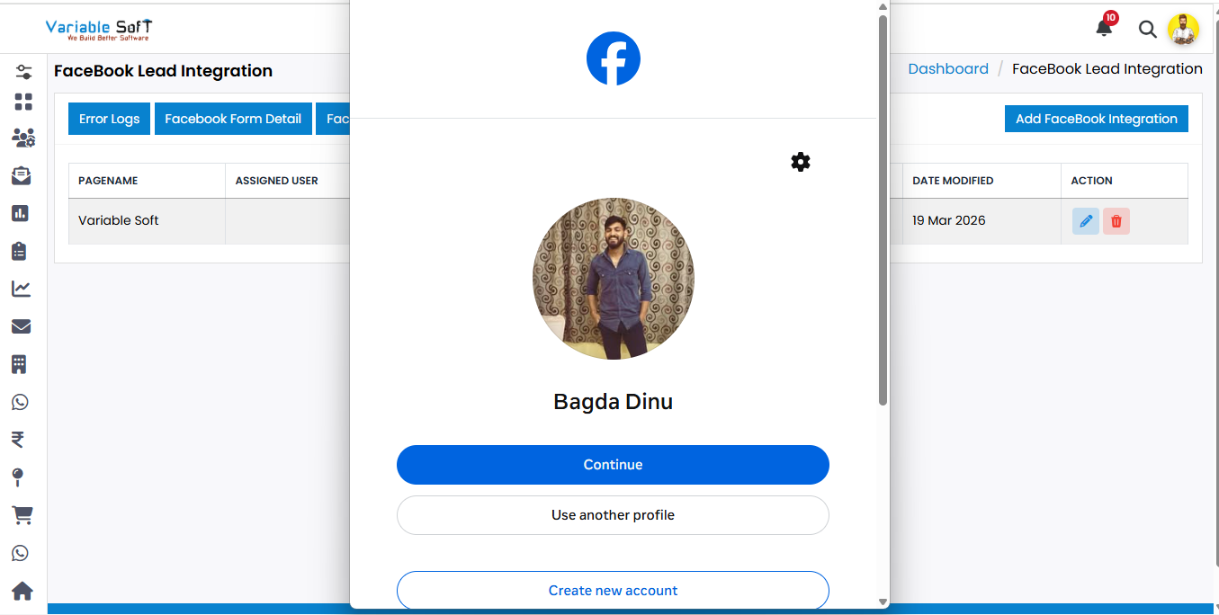 Facebook leads management in VSCRM